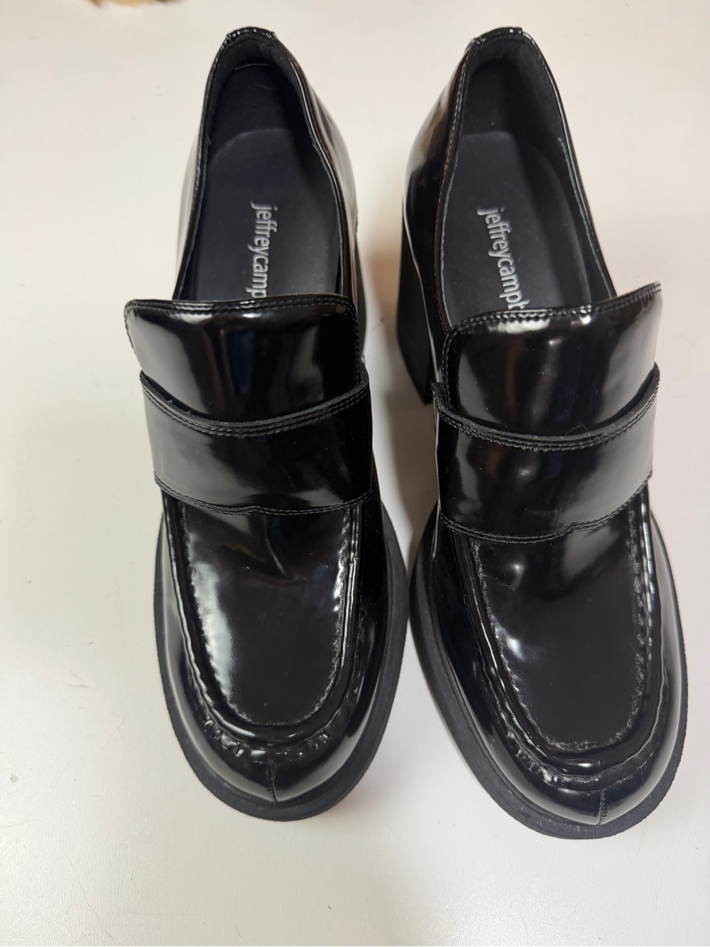 Jeffrey Campbell Black Patent Leather Plain Jane Platform Loafers Heels Size 8 - Picture 10 of 15